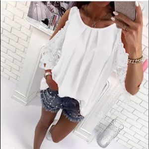 White cold shoulder top